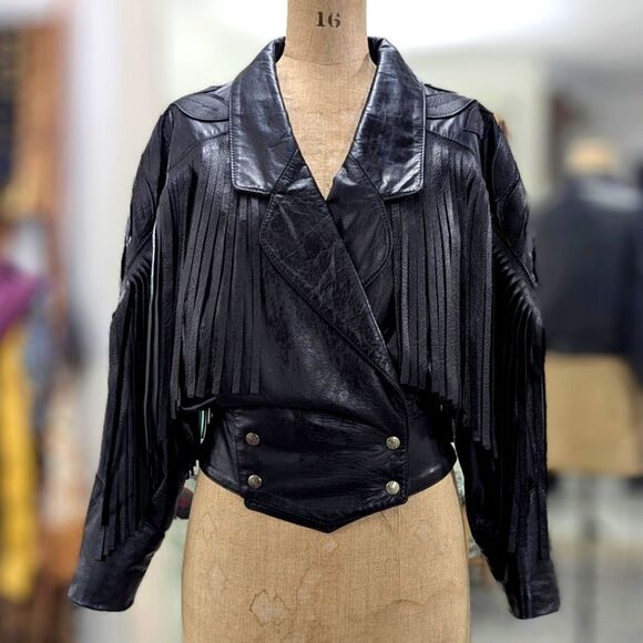 Vintage Leather Crop Fringe Jacket - Picture 6 of 12